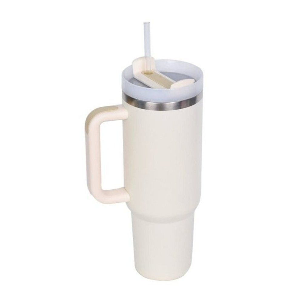 Diona J Insulated Stainless Steel Water Bottle with Handle and Straw Lid Beige